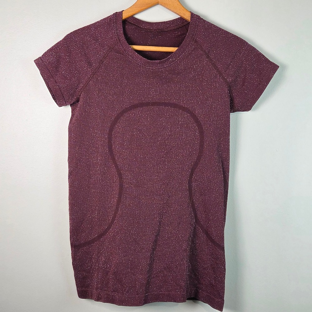 Lululemon Swiftly Tech Short Sleeve Women 6 Maroon Sparkle Athletic Tee